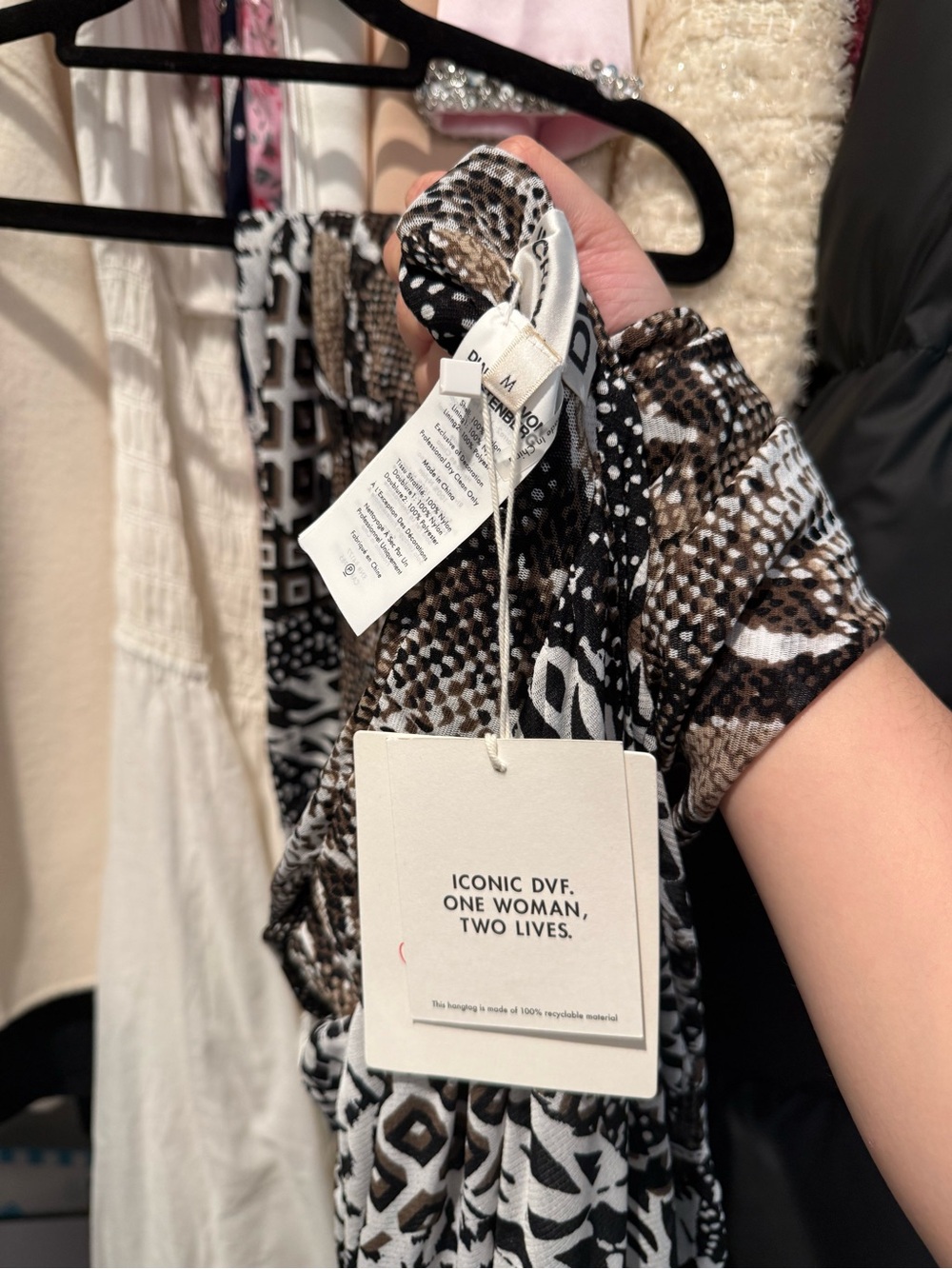 Diane Von Furstenberg Black, White & Brown Printed Wrap Dress - Picture 3 of 3